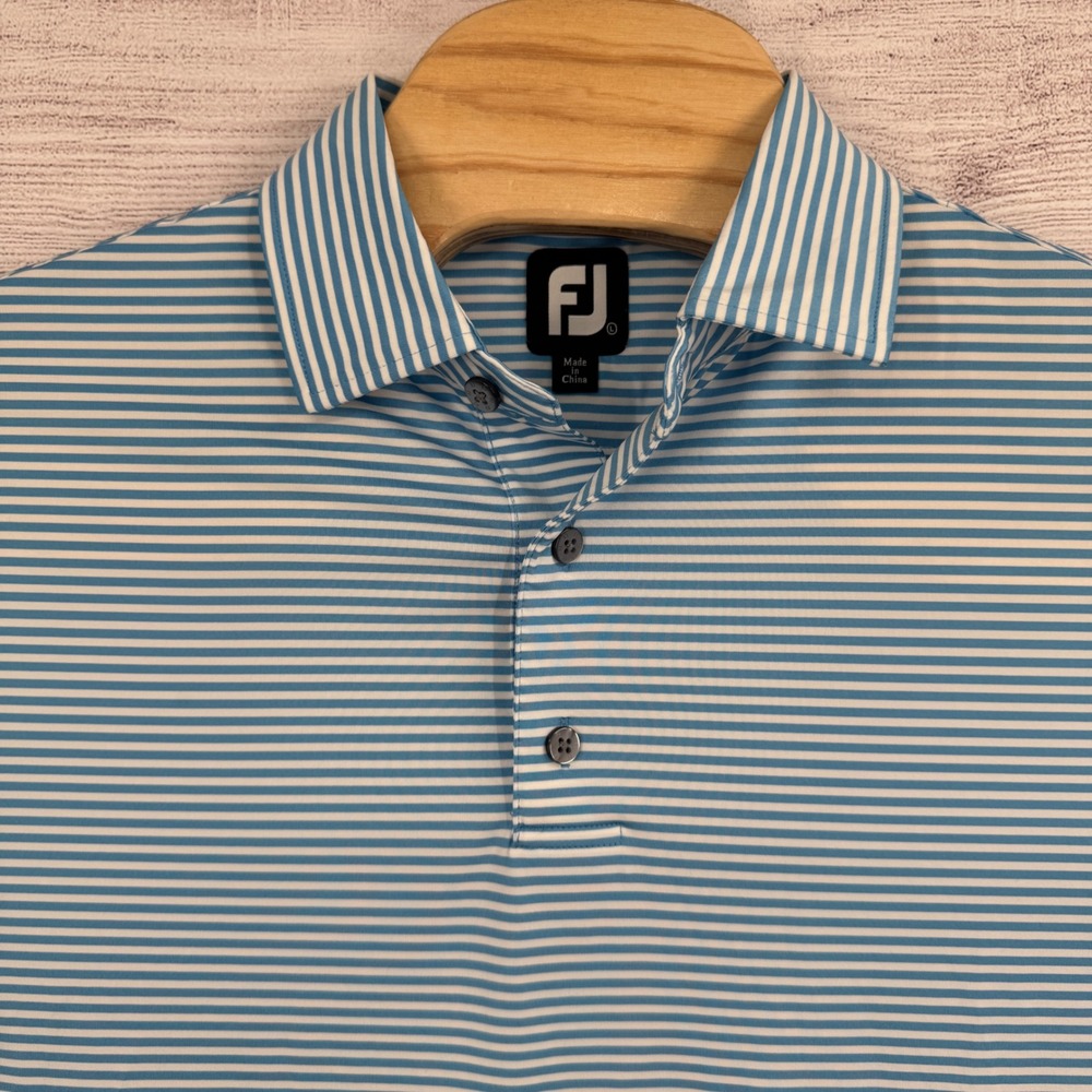 FootJoy Golf Polo Shirt Large Blue White  Striped‎ Performance Athletic Casual